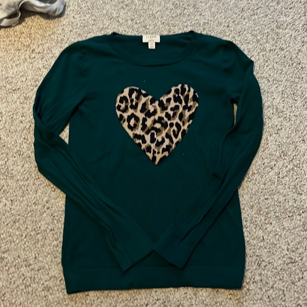 J. Crew Leopard Heart Teddie Sweater